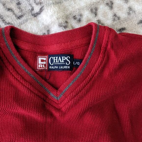 Chaps V-Neck Sweater Men's Large Red Thermal Waffle Knit Pullover Classic - Picture 4 of 4